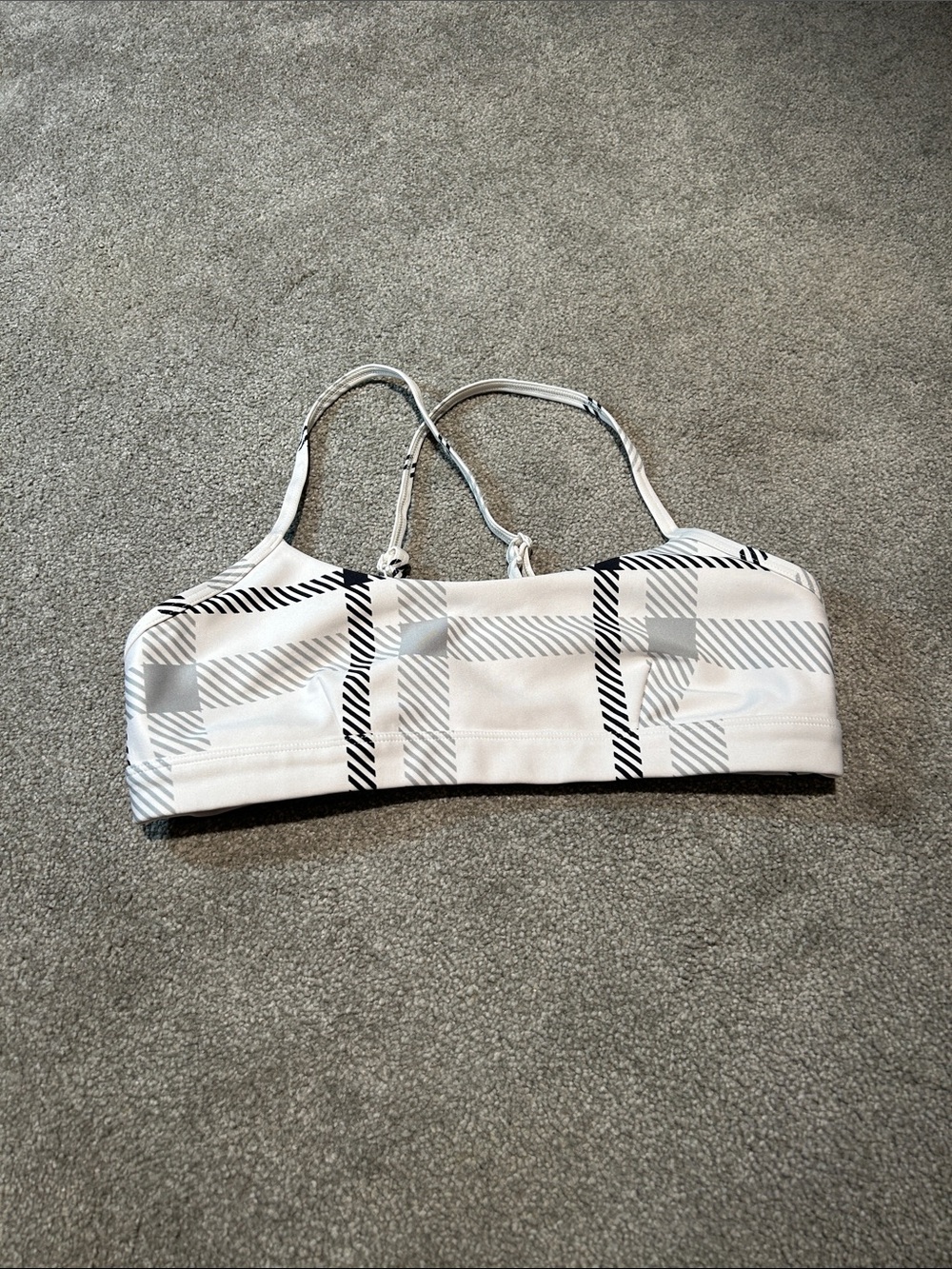 ALO Yoga White and Black Plaid Bikini Top